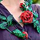 necklace made of leather. the colors of the skin. leather choker. rose from the skin. red. the decoration of leather. the roses are handmade. evening decoration. large decoration. roses made of leathe