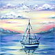 Picture Sea Sea landscape oil painting Sailboat at sunset. Pictures. larashop. Online shopping on My Livemaster.  Фото №2