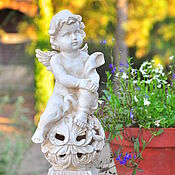Дача и сад handmade. Livemaster - original item Angel sitting with Polyresin lighting for garden decor. Handmade.