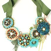Украшения handmade. Livemaster - original item Necklace and flowers, leather, lace, textiles, pearls, stones, Olives and Turquoise. Handmade.