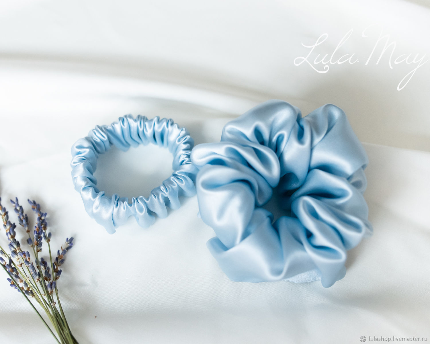 Two elastic bands for hair made of natural silk blue, Scrunchy, Moscow,  Фото №1