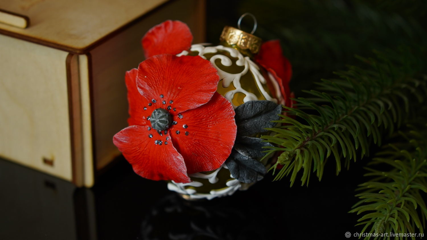 Christmas toy glass Christmas ball flower poppy, Christmas decorations, Moscow,  Фото №1