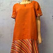 Одежда handmade. Livemaster - original item Dress linen orange in combination with cotton striped. Handmade.
