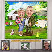 Сувениры и подарки handmade. Livemaster - original item A gift for parents on their wedding anniversary. A cartoon based on a photo, a picture on the wall. Handmade.