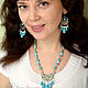 Necklace, earrings and bracelet Slavyanka turquoise cacholong white blue, Jewelry Sets, Novosibirsk,  Фото №1