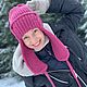 Шапка-ушанка вязаная УМА черная и ягодная. Шапка-ушанка. Вязаный кэжуал  UNIC Ирина. Ярмарка Мастеров.  Фото №4