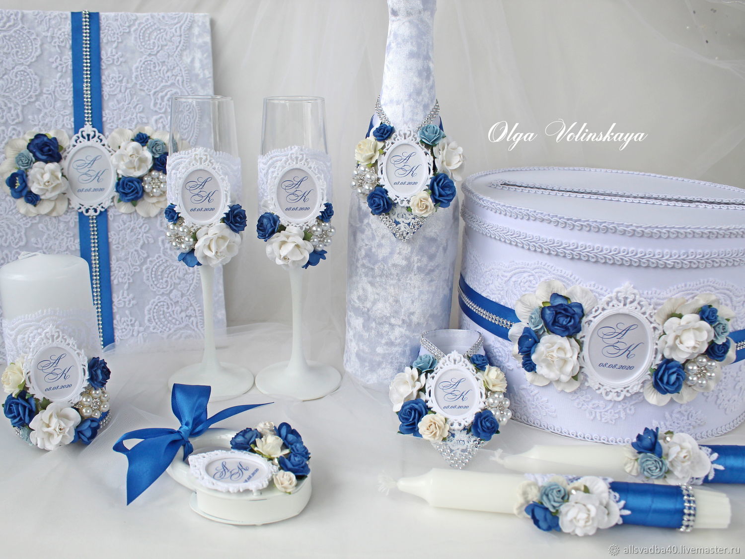 Свадебное шампанское в синем цвете