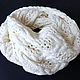 Snood in two turns, scarf knitting, women`s knitted scarf, buy knitted cowl, knitted cowl, a white scarf, a Scarf with braids, a Snood with braids, white, autumn 2015