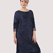 Одежда handmade. Livemaster - original item Dress elegant evening blue velvet pleated with lace to the floor. Handmade.