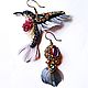 Asymmetric earrings 'Hummingbird', Earrings, Nikolaev,  Фото №1