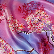 Шейный платок батик "Гортензия" натуральный шелк