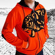 Мужская одежда handmade. Livemaster - original item Tiger hoodie, original men`s orange hoodie. Handmade.
