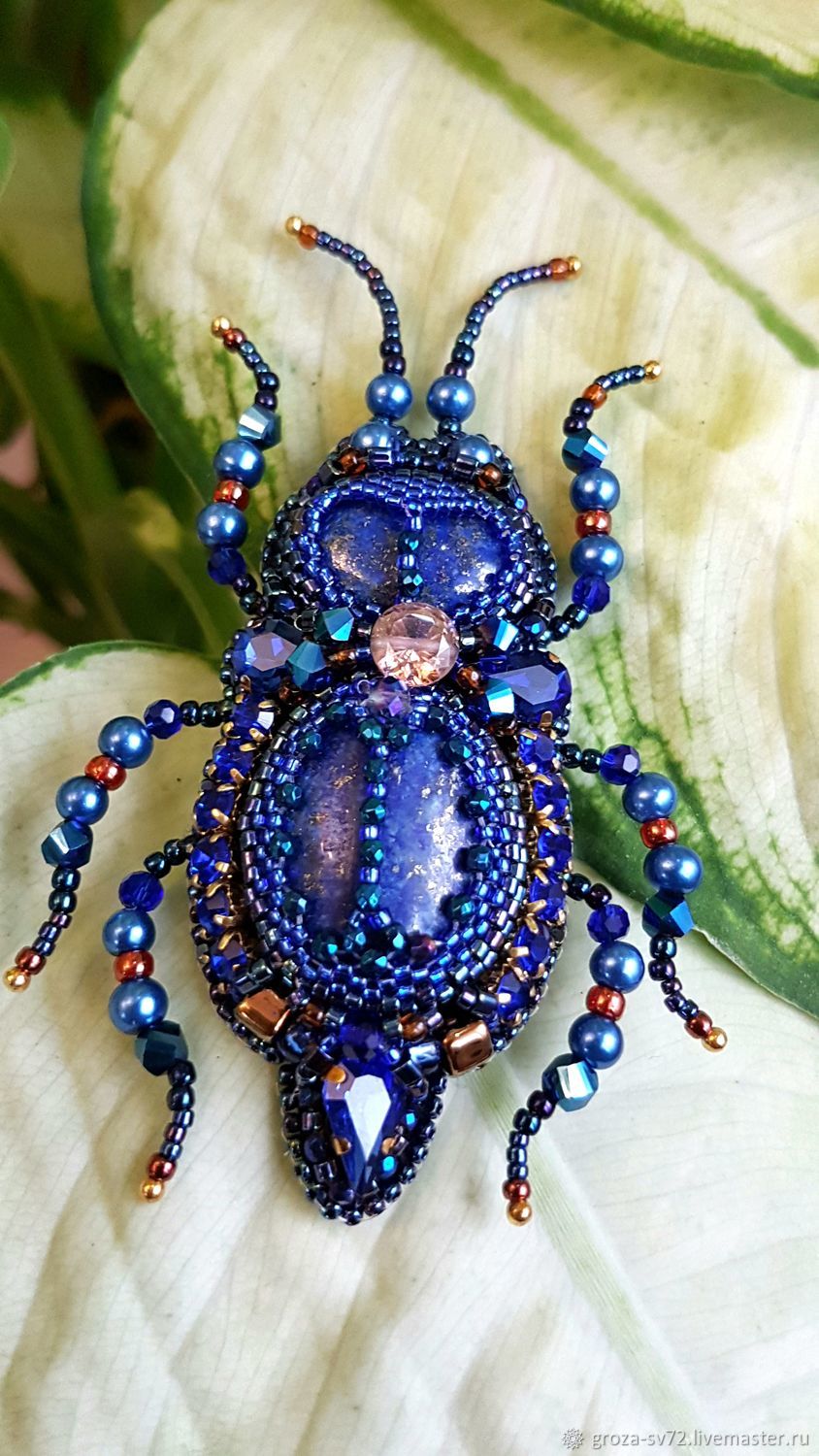 Brooch beaded ' lapis Lazuli beetle', Brooches, Moscow,  Фото №1