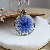 Pendant with real flowers. pendant with moon