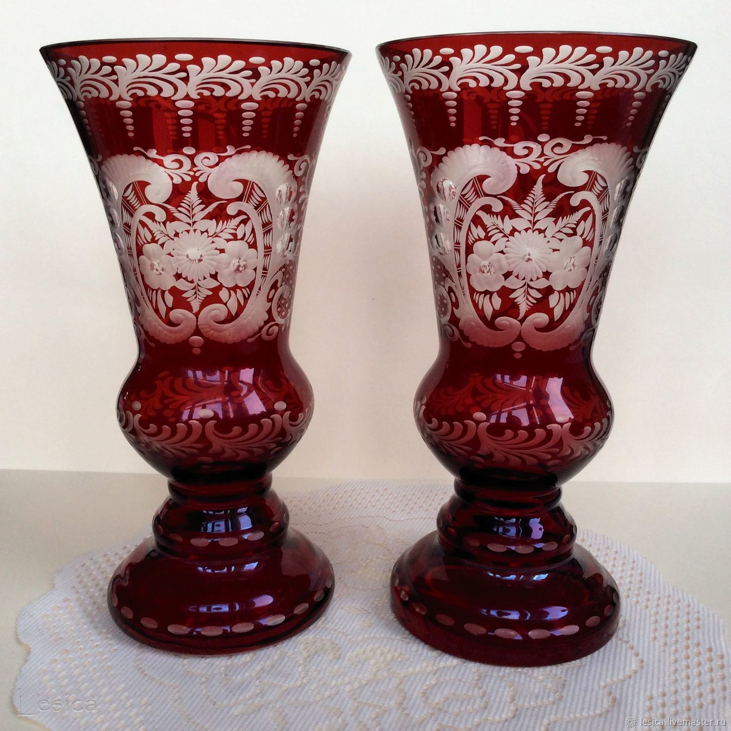 Vases Egermann 30 40 Gg Bohemia Red Glaze Engraving Kupit Na