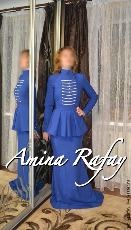 Длинное синее платье в кавказском стиле в интернет-магазине Ярмарка Мастеров по цене 2950 ₽ – 4XMT5RU
