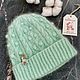 Bactus and cap 'Leaves', mink down, mint color. Bactus. Makushka_knits. My Livemaster. Фото №6