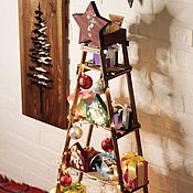 Подарки к праздникам handmade. Livemaster - original item Christmas tree-bookcase set with 4 wooden boxes and lighting. Handmade.