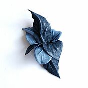 Украшения handmade. Livemaster - original item Lapel Brooch flower made of leather Jeans blue blue denim. Handmade.