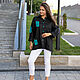 Black linen Shirt oversize linen with turquoise stripes, Blouses, Novosibirsk,  Фото №1