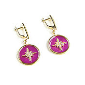 Украшения handmade. Livemaster - original item Star Earrings, Purple Enamel Earrings, Circle Earrings. Handmade.