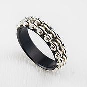 Украшения handmade. Livemaster - original item Moto chain ring, black titanium and silver. Handmade.