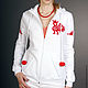 Order Women's white zipper hoodie with a hood with a Russian ornament. Lara (EnigmaStyle). Livemaster. . Sweater Jackets Фото №3