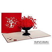Открытки handmade. Livemaster - original item Bright red roses in a vase - 3D handmade greeting card. Handmade.