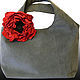 Bag and brooch (2in1).' Red poppies on gray', Classic Bag, Novosibirsk,  Фото №1