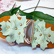 Украшения handmade. Livemaster - original item Leather bracelet with leaves and agate. Handmade.