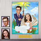 Сувениры и подарки handmade. Livemaster - original item A wedding gift to the young. The picture is a cartoon based on a photo. Pearl Fishing. Handmade.