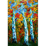 Картины и панно handmade. Livemaster - original item Mini Birch painting autumn landscape oil painting birch. Handmade.