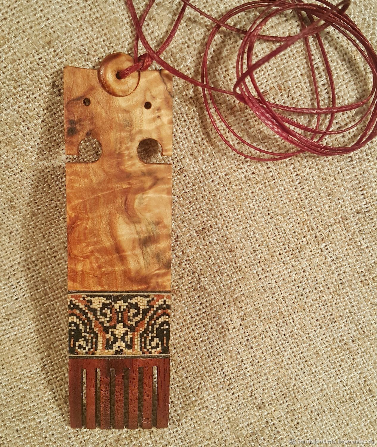 Pendant Distaff inlay with wood, Karelian birch, Russian traditions, Pendants, Kursk,  Фото №1