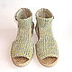 Knitted Boho sandals, green cotton. Sandals. florina34. My Livemaster. Фото №6