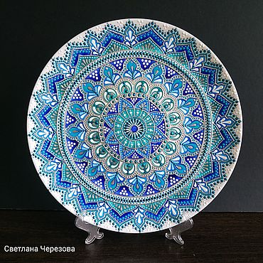 Картины и панно ручной работы. Ярмарка Мастеров - ручная работа Декоративная тарелка "Лазурь". Handmade.