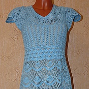 платье крючком ажурное с круглой кокеткой "бирюзовые волны"