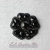 Украшения handmade. Livemaster - original item Pin brooch: black flower made of beads and rhinestones. Handmade.