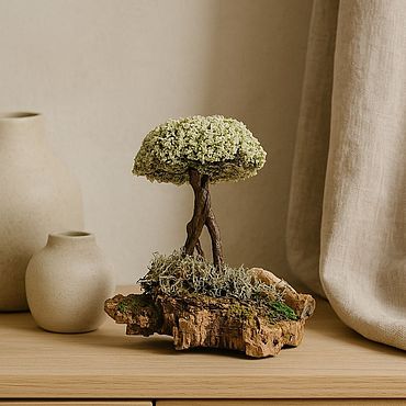 Цветы и флористика ручной работы. Ярмарка Мастеров - ручная работа Дерево из мха в деревянном горшке — природный интерьер. Рост 19 см. Handmade.