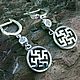 Серьги Цветок папоротника в круге - серебро. Серьги классические. Altay-strong. Интернет-магазин Ярмарка Мастеров.  Фото №2