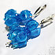 Long earrings flowers Blue Fuchsia. Silver lampwork glass, Earrings, Moscow,  Фото №1