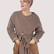 Одежда handmade. Livemaster - original item Cadigan coat wool beige coffee fur trim sheepskin. Handmade.