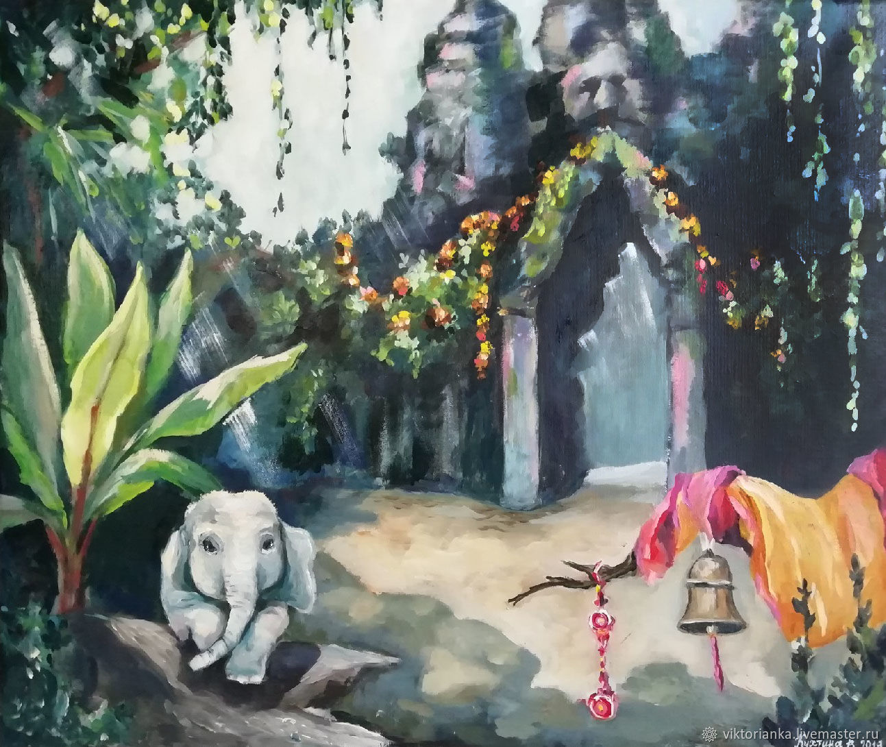 Cambodia oil painting elephant jungle, Pictures, Moscow,  Фото №1