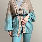Одежда handmade. Livemaster - original item Women`s knitted beige-turquoise cardigan with gradient. Handmade.