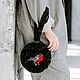 Черная маленькая сумка из искусственного меха и вышивкой снегирем, Сумка через плечо, Уфа,  Фото №1