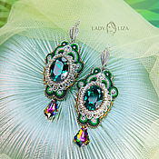 Украшения handmade. Livemaster - original item Soutache earrings Anna. Green Emerald Embroidered Earrings. Handmade.