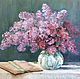 Oil painting lilac still life purple lilacs with a book oil Painting lilac
