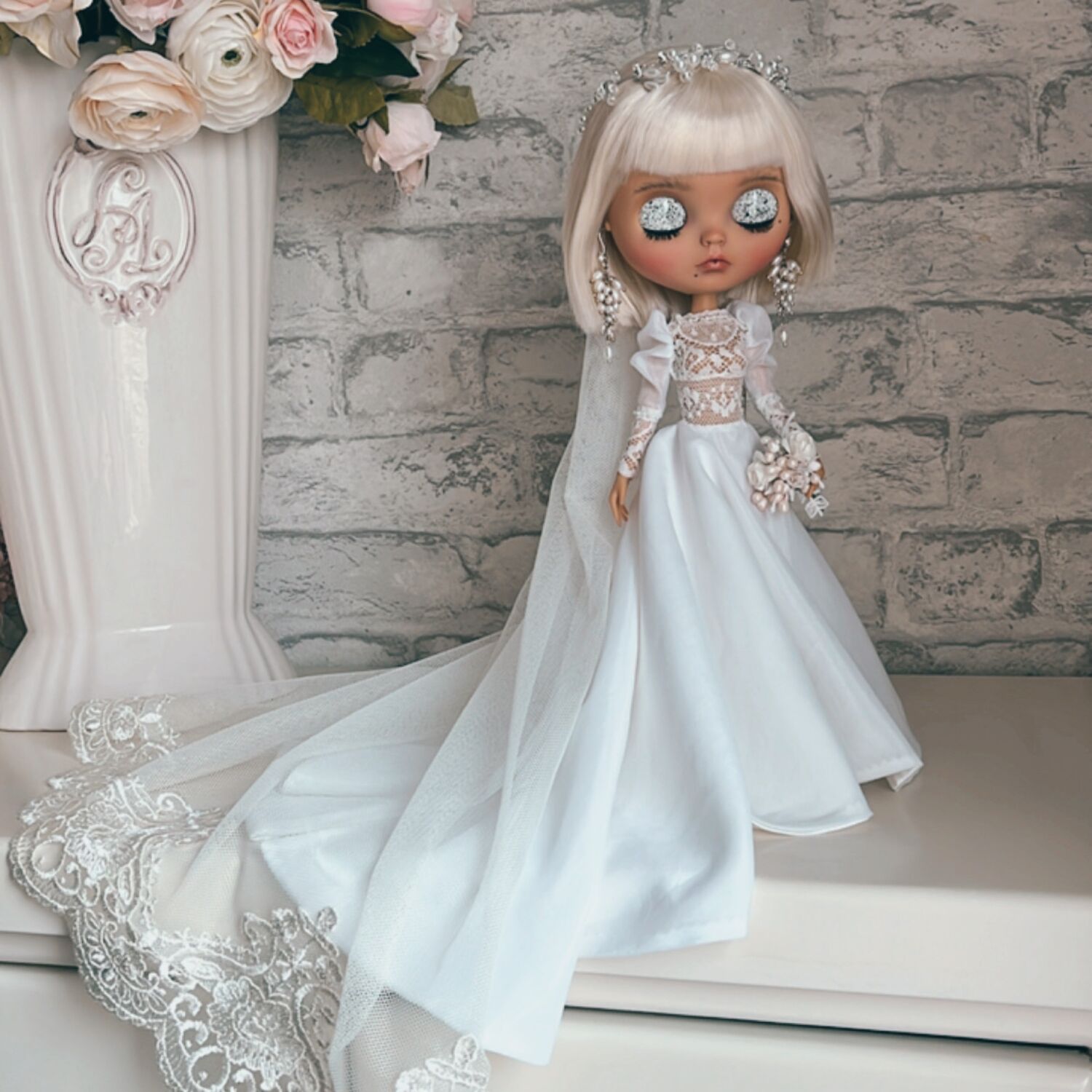 Свадебное платье с фатой для куклы Барби ❤