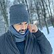 Комплект мужской БЕННИТА/БАРНИ синий/серый Шапка и снуд  вязаные. Комплекты головных уборов. Вязаный кэжуал  UNIC Ирина. Ярмарка Мастеров.  Фото №4