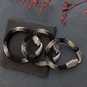 Украшения handmade. Livemaster - original item Beaded bracelet black grey snake. Handmade.