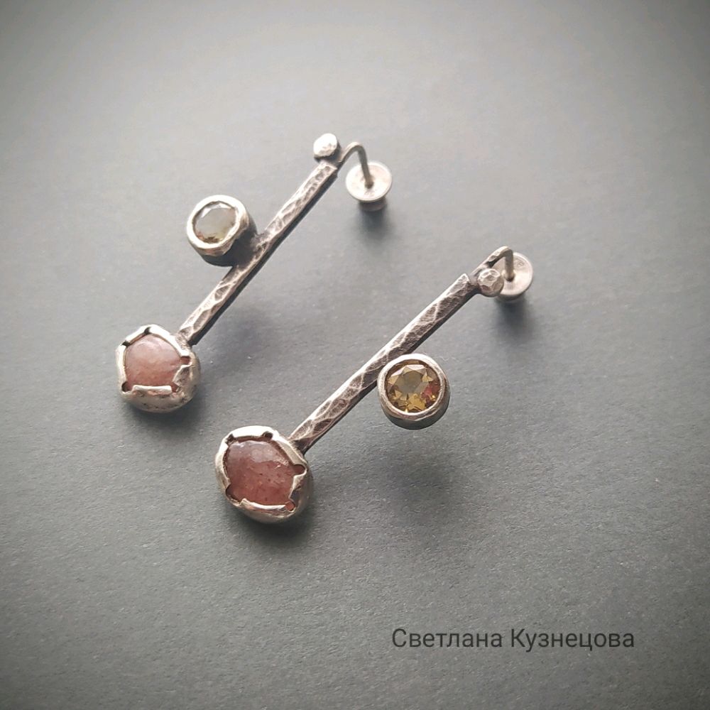 Серебряные серьги с гелиолитом и цитрином – заказать на Ярмарке ...
